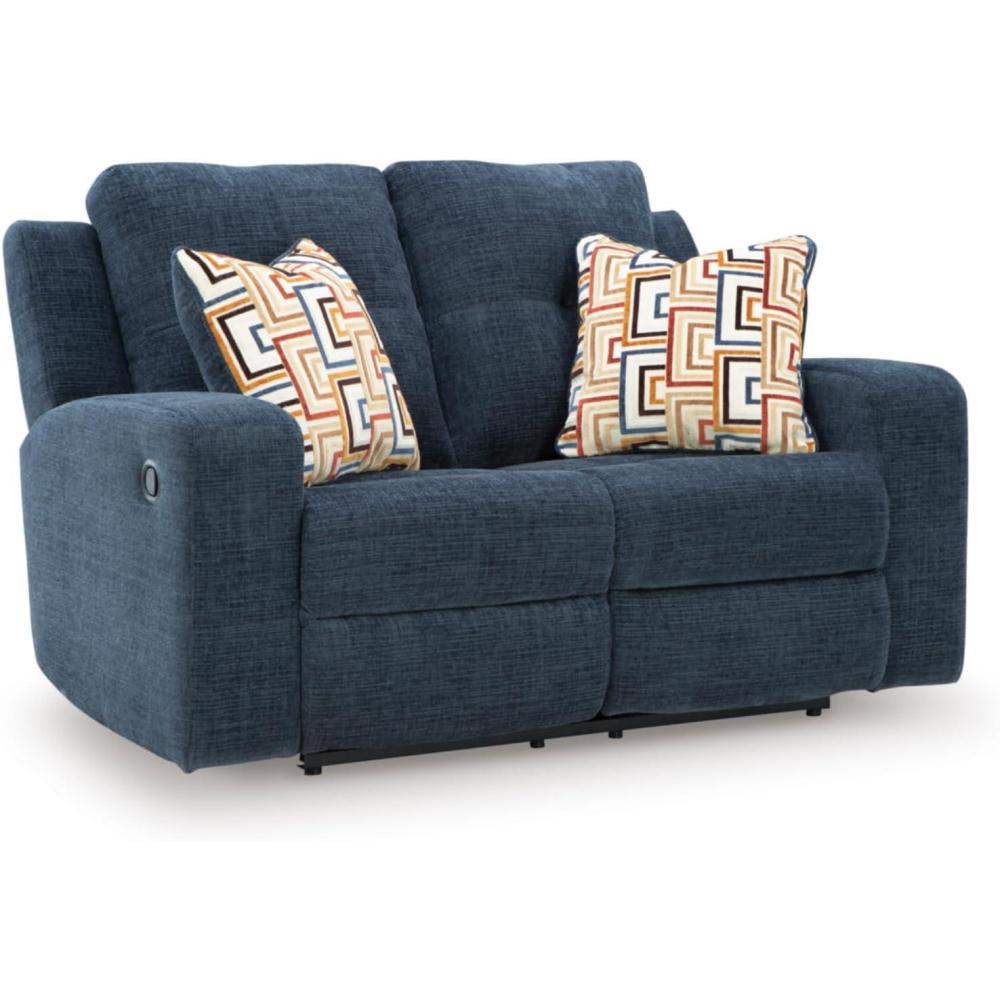 imageSignature Design by Ashley Danum Contemporary Reclining Loveseat with Tufted Cushion BlueBlue