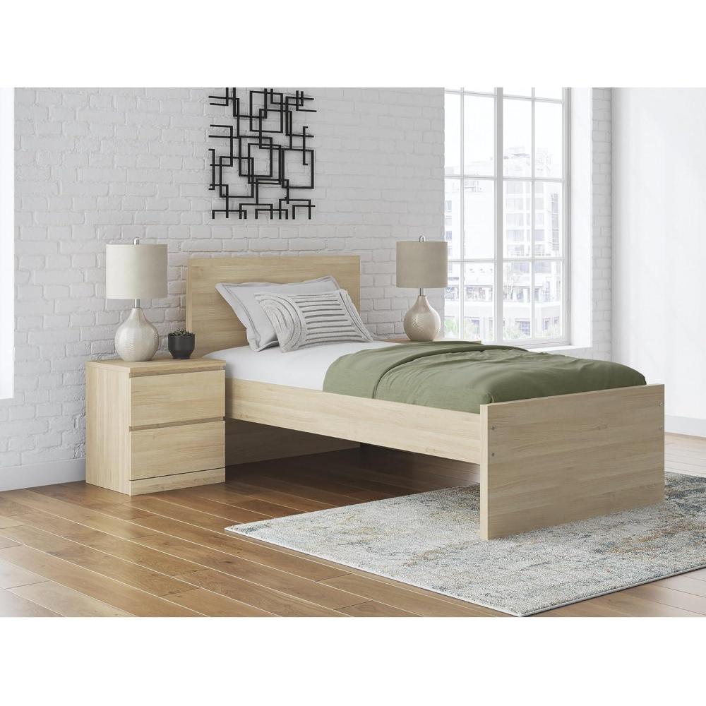 imageSignature Design by Ashley Onita Contemporary Panel Headboard with Natural Finish Twin Light Brown