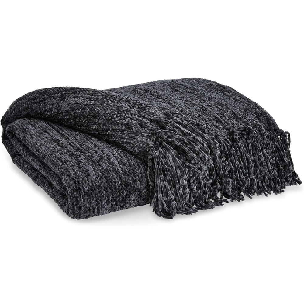 imageSignature Design by Ashley Tamish Contemporary Throw with Knotted Fringe GrayBlack