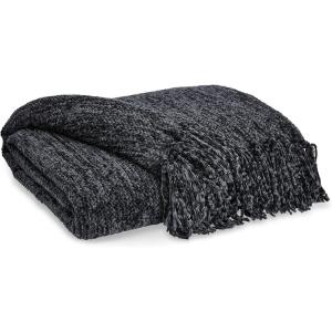 Signature Design by Ashley Tamish Contemporary Throw with Knotted Fringe, Gray(Black)