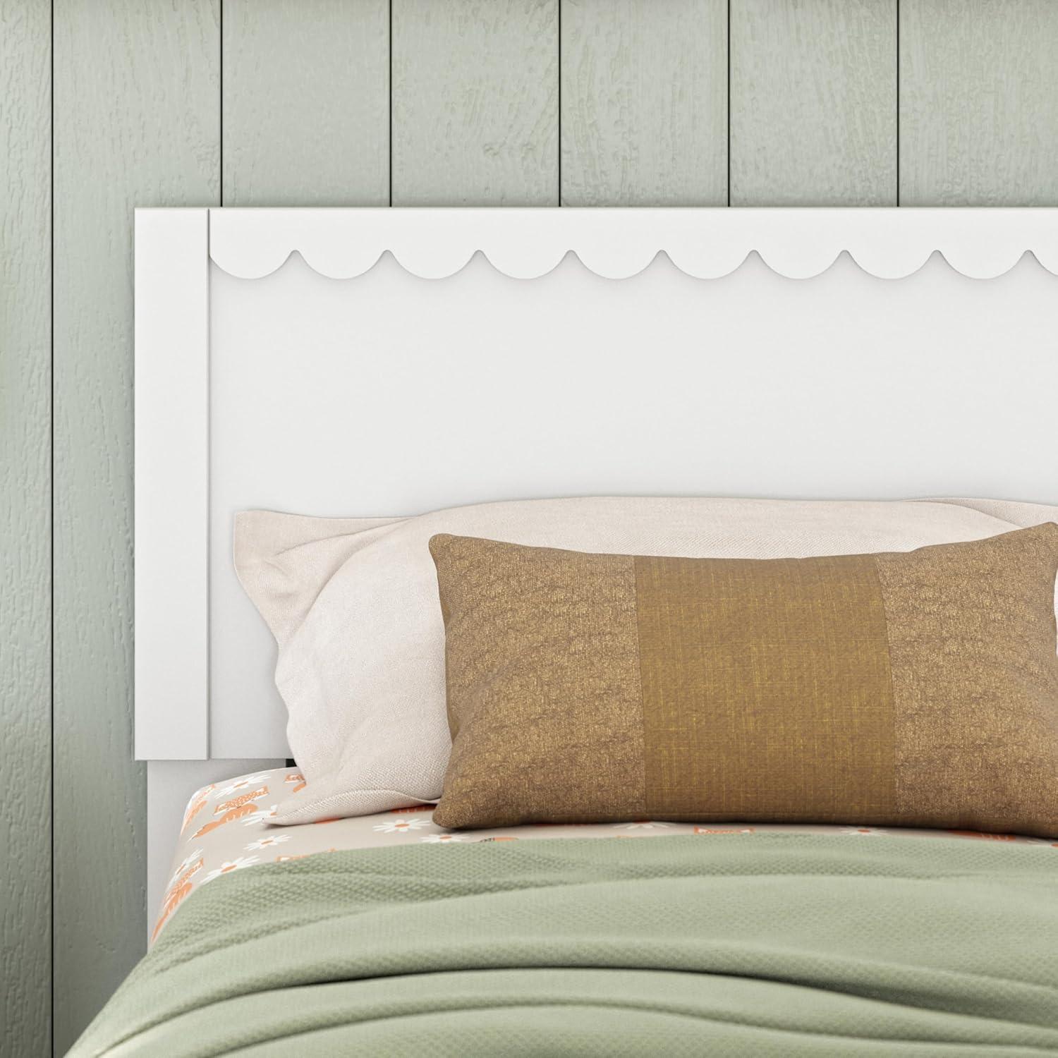 imageSignature Design by Ashley Hallityn Coastal Twin Panel Headboard with Scalloped Design Wood 4138quot W x 201quot D x 428quot H Matte White FinishTwin