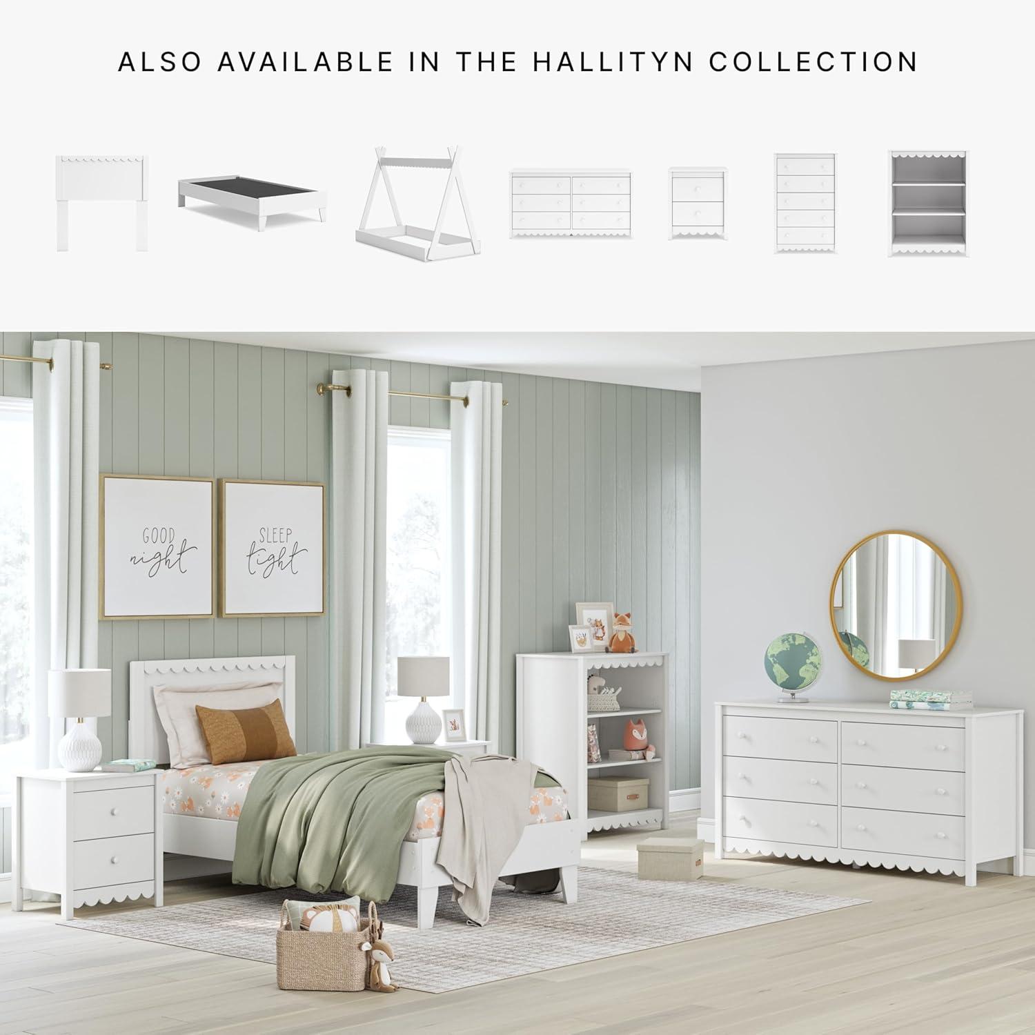 imageSignature Design by Ashley Hallityn Coastal Twin Panel Headboard with Scalloped Design Wood 4138quot W x 201quot D x 428quot H Matte White FinishTwin