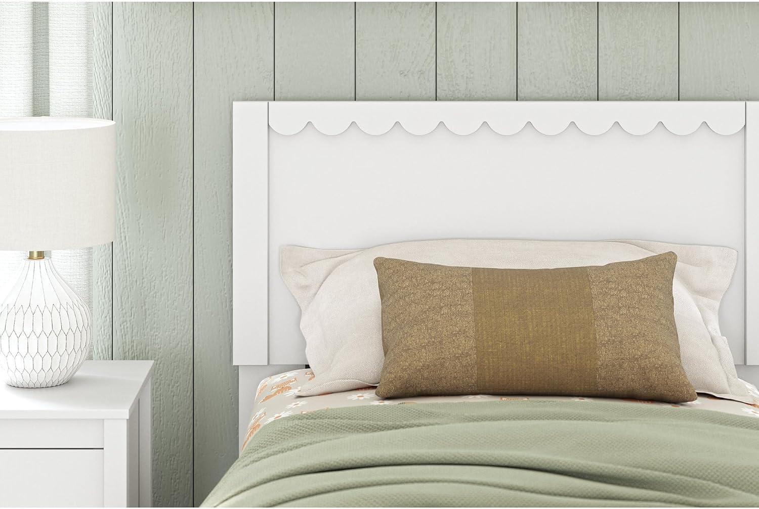 imageSignature Design by Ashley Hallityn Coastal Twin Panel Headboard with Scalloped Design Wood 4138quot W x 201quot D x 428quot H Matte White FinishTwin