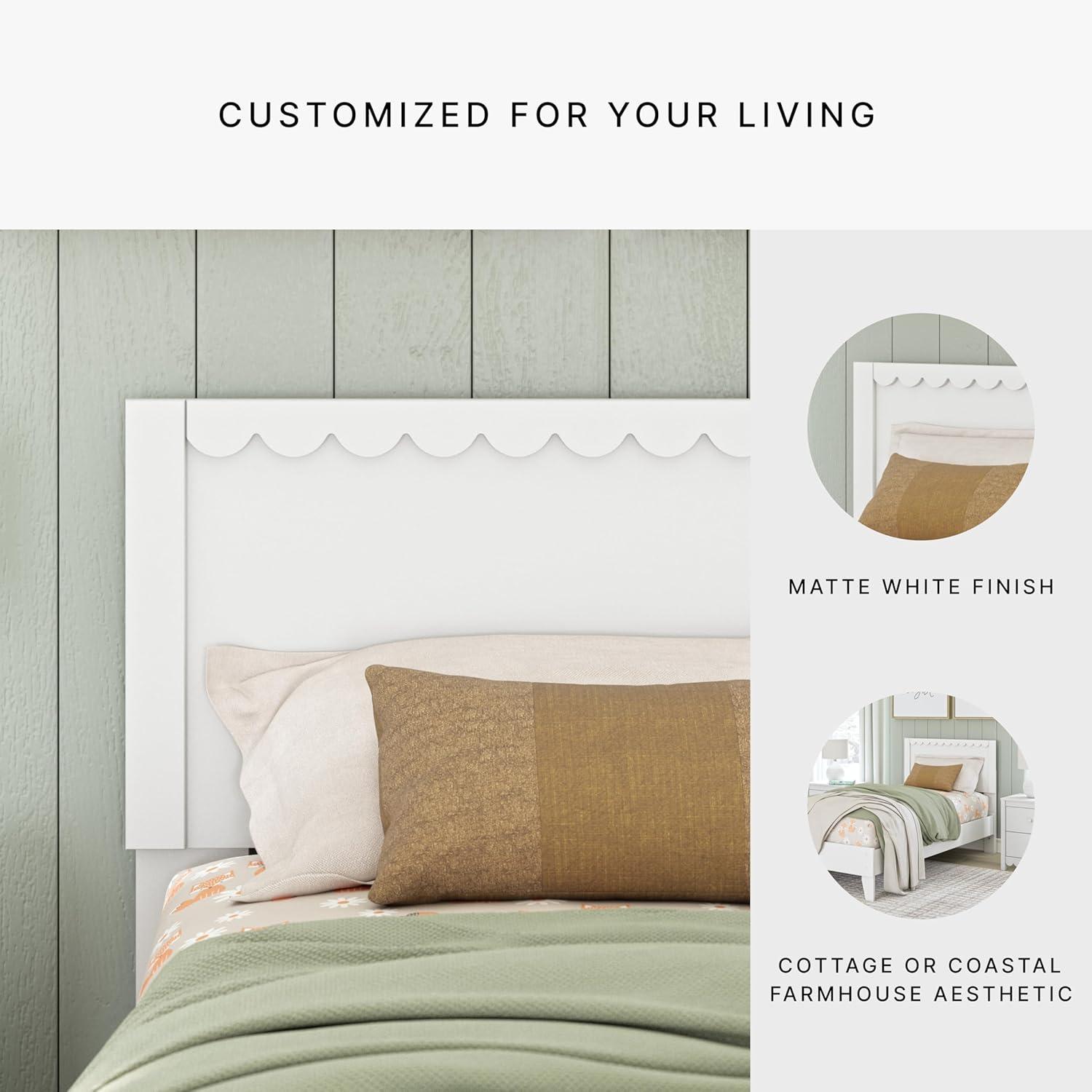 imageSignature Design by Ashley Hallityn Coastal Twin Panel Headboard with Scalloped Design Wood 4138quot W x 201quot D x 428quot H Matte White FinishTwin