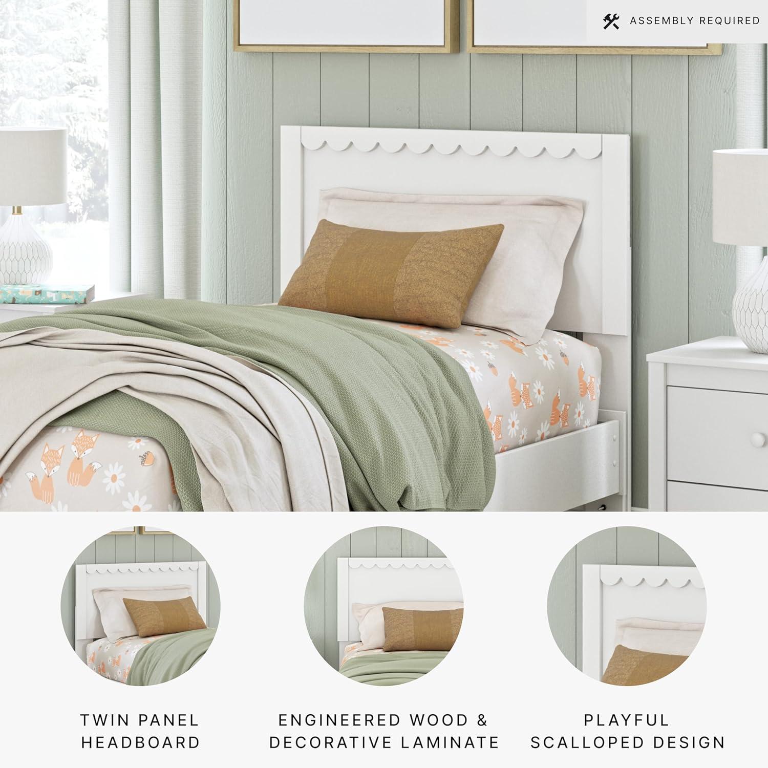 imageSignature Design by Ashley Hallityn Coastal Twin Panel Headboard with Scalloped Design Wood 4138quot W x 201quot D x 428quot H Matte White FinishTwin