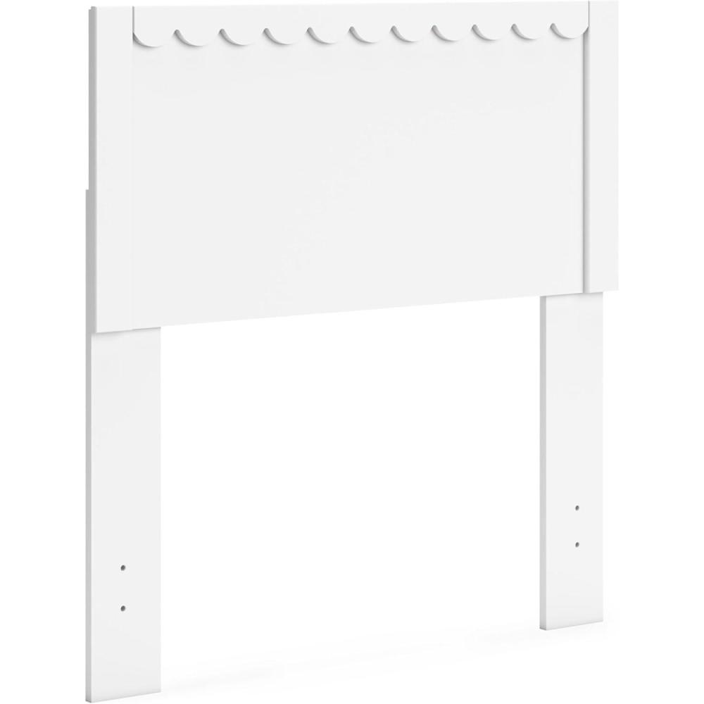 imageSignature Design by Ashley Hallityn Coastal Twin Panel Headboard with Scalloped Design Wood 4138quot W x 201quot D x 428quot H Matte White FinishTwin