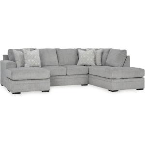 Signature Design by Ashley Casselbury Casual Right-Arm Facing 2-Piece Sectional with Chaise, Loose Seat Cushions and 4 Throw Pillows, Light Gray(Grey)