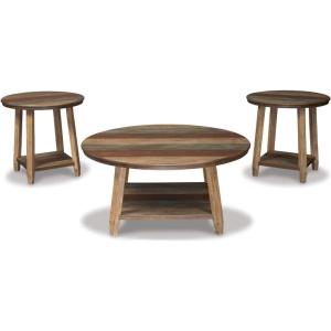 Signature Design by Ashley Raebecki 3-Piece Rustic Table Set, Includes Coffee Table and 2 End Tables, Multi Color Plank Design(Multi Color)