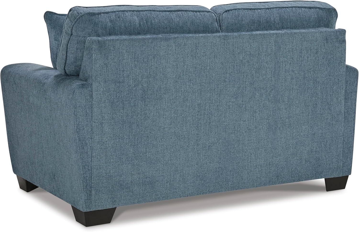 imageSignature Design by Ashley Cashton Contemporary Loveseat Exposed Feed With Faux Wood Finish Accent Pillows Fabric Upholstery 63quot W x 38quot D x 39quot H BlueBlue