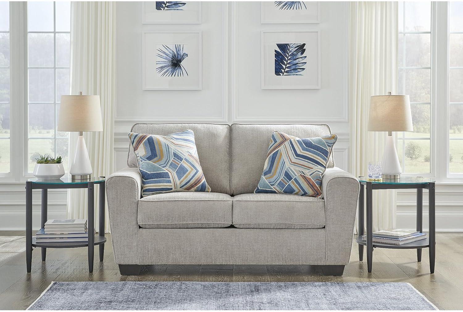 imageSignature Design by Ashley Cashton Contemporary Loveseat Exposed Feed With Faux Wood Finish Accent Pillows Fabric Upholstery 63quot W x 38quot D x 39quot H BlueLight Gray