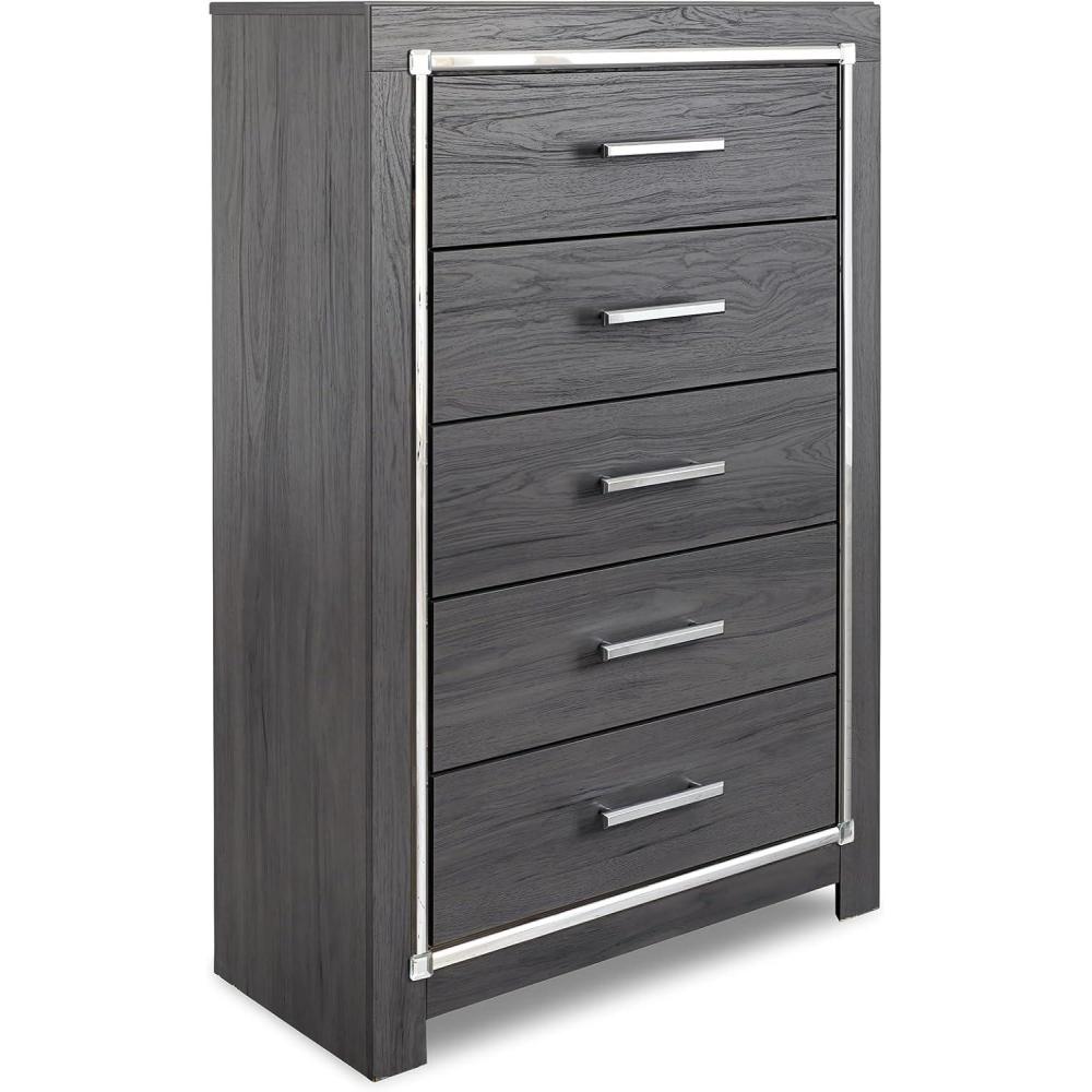 imageSignature Design by Ashley Zyniden Glam 6 Drawer Dresser with Safety Stop Faux Crystal Handles Wood 6067quot W x 1528quot D x 40quot H ChromeGrey