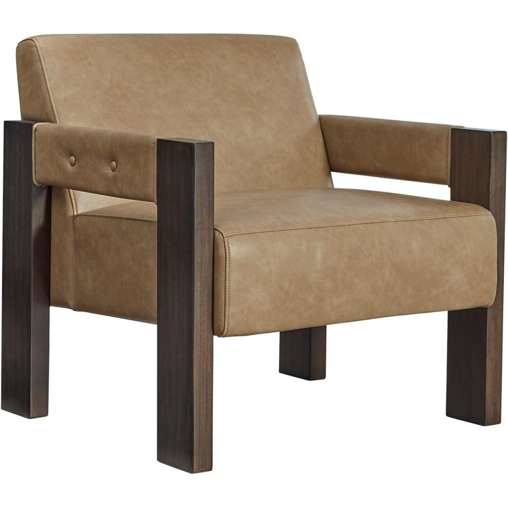 imageSignature Design by Ashley Adlanlock Contemporary Faux Leather Upholstered Solid Wood Accent Chair Light Brown ampamp Dark BrownLight Brown  Dark Brown