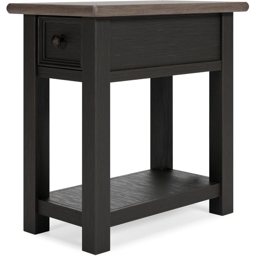 imageSignature Design by Ashley Wildenauer Farmhouse 3Drawer Chairside End Table with USB Ports Light Brown ampamp BlackBlack