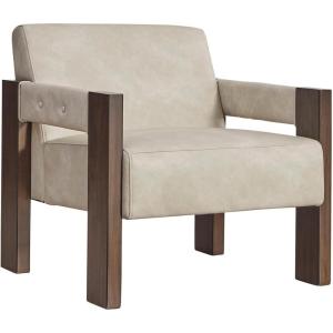 Signature Design by Ashley Adlanlock Contemporary Faux Leather Upholstered Solid Wood Accent Chair, Light Brown & Dark Brown(Beige & Dark Brown)