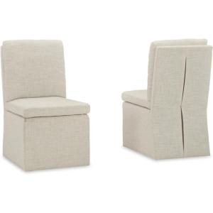 Signature Design by Ashley Krystanza Classic Upholstered Armless Dining Chair, Set of 2, Seat Height 20.5″, Upholstered Skirt, Pleated Back, Casters for Easy Rearranging, Foam Seat and Back, Beige(Beige)