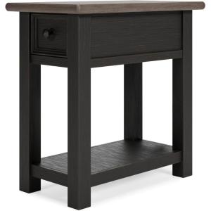 Signature Design by Ashley Wildenauer Farmhouse 3-Drawer Chairside End Table with USB Ports, Light Brown & Black(Black)