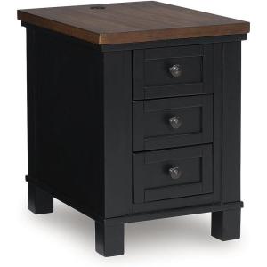 Signature Design by Ashley Wildenauer Farmhouse 3-Drawer Chairside End Table with USB Ports, Light Brown & Black(Brown/Black)