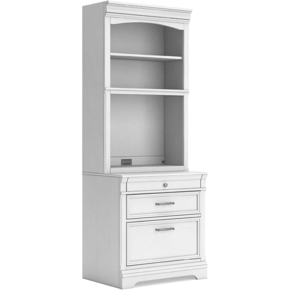 imageSignature Design by Ashley Kanwyn Transitional Bookcase with 1 Drawer 1 Cabinet 1 Shelf and LED Light WhitewashWhite