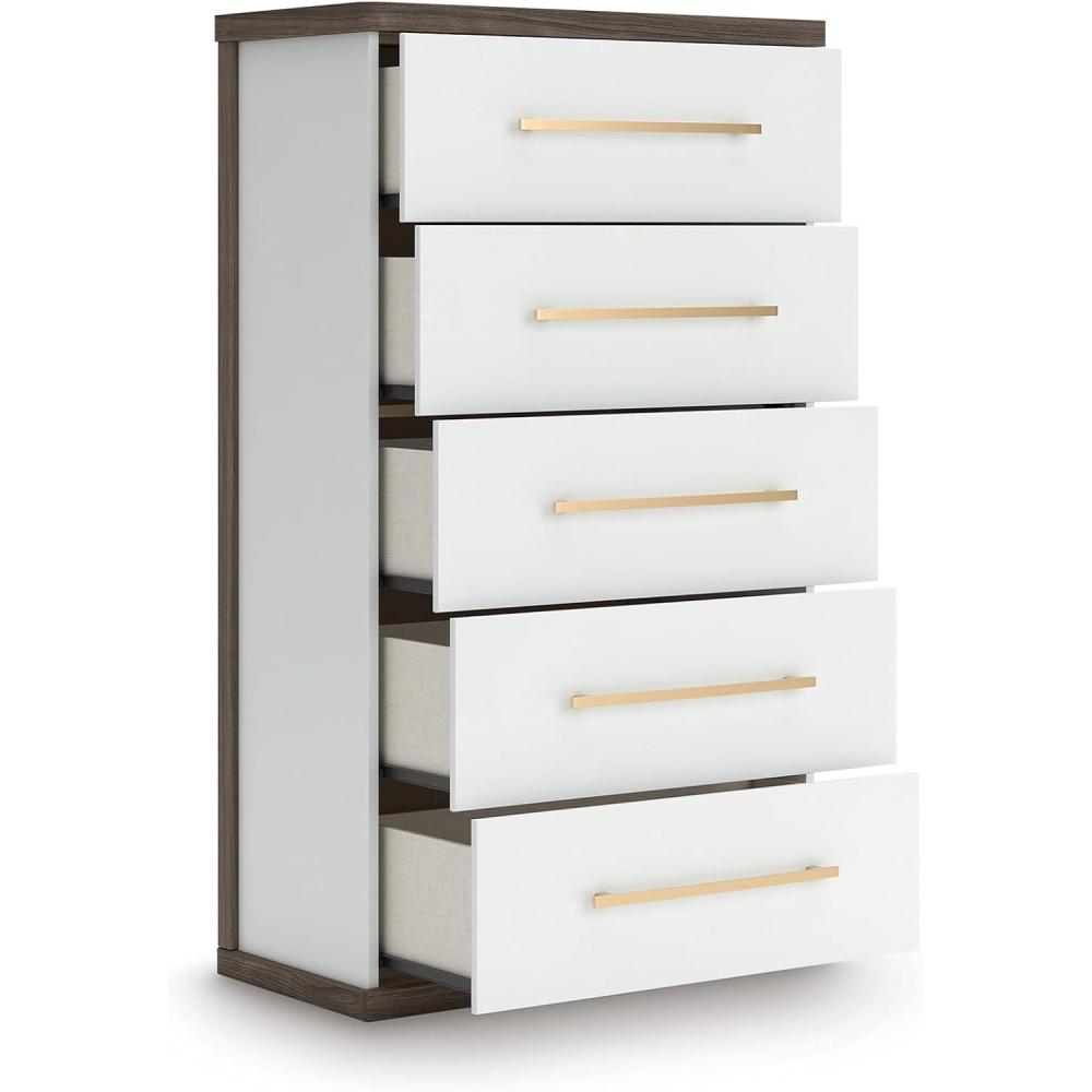 imageSignature Design by Ashley Nendalane Contemporary 5Drawer Chest with Walnut Finish Dark Brown ampamp White