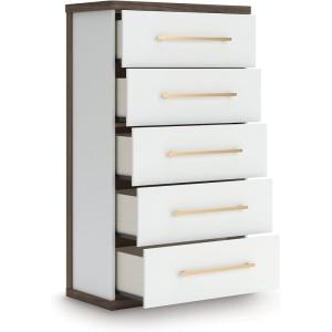 Signature Design by Ashley Nendalane Contemporary 5-Drawer Chest with Walnut Finish, Dark Brown & White