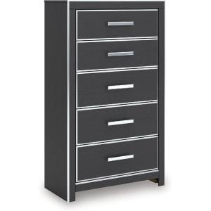 Signature Design by Ashley Ravalori Contemporary 5-Drawer Chest with Wood Finish, Black(Black)
