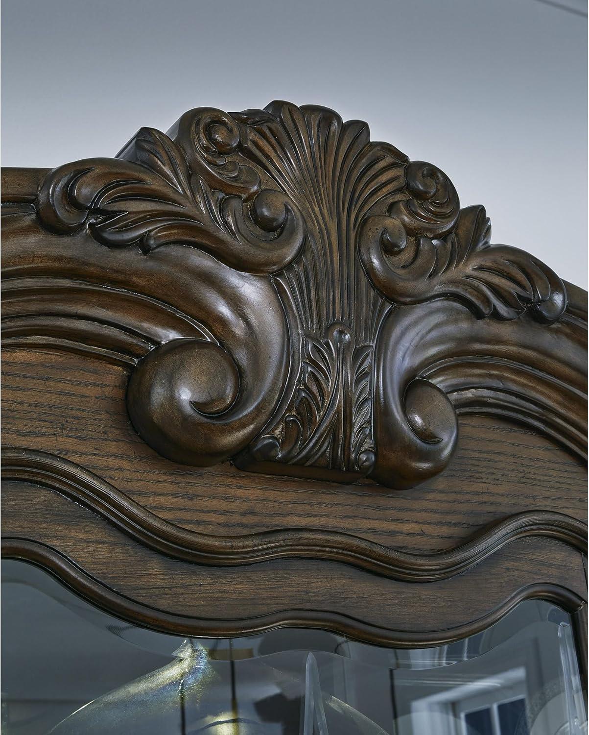 imageSignature Design by Ashley Maylee Traditional 3Drawer 5Shelf Dining Buffet and Hutch with Safety Stop FeltLined Top Drawer and LED Lights Dark Brown