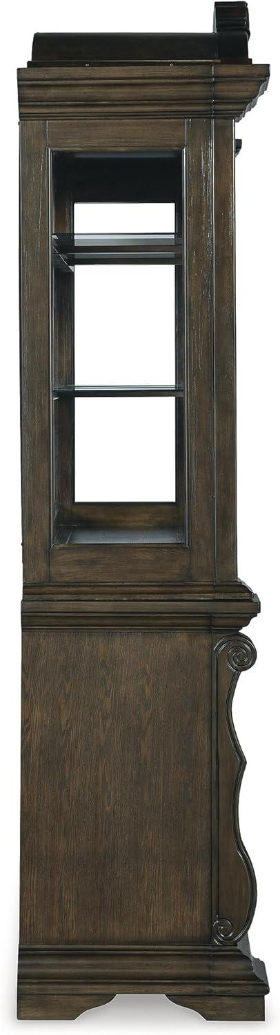 imageSignature Design by Ashley Maylee Traditional 3Drawer 5Shelf Dining Buffet and Hutch with Safety Stop FeltLined Top Drawer and LED Lights Dark Brown