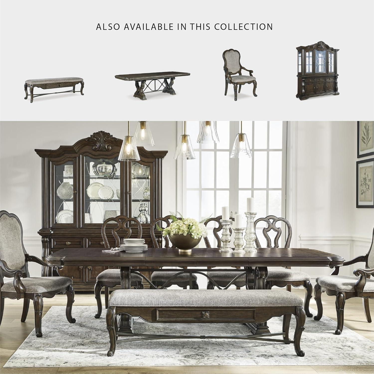 imageSignature Design by Ashley Maylee Traditional 3Drawer 5Shelf Dining Buffet and Hutch with Safety Stop FeltLined Top Drawer and LED Lights Dark Brown