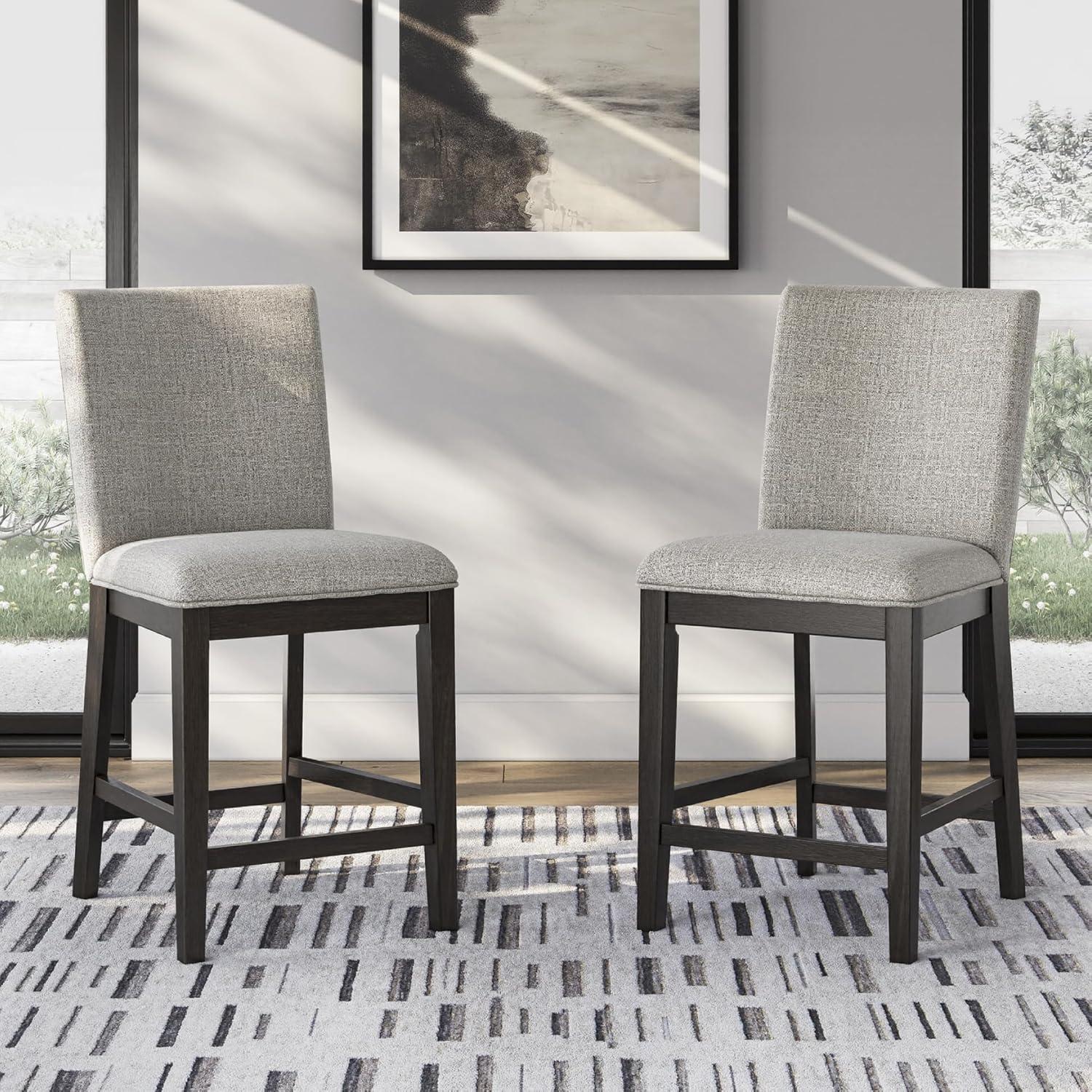 imageSignature Design by Ashley Neymorton Contemporary Counter Height Bar Stool with Foam Cushioned Seat Set of 2 Light Gray ampamp Black