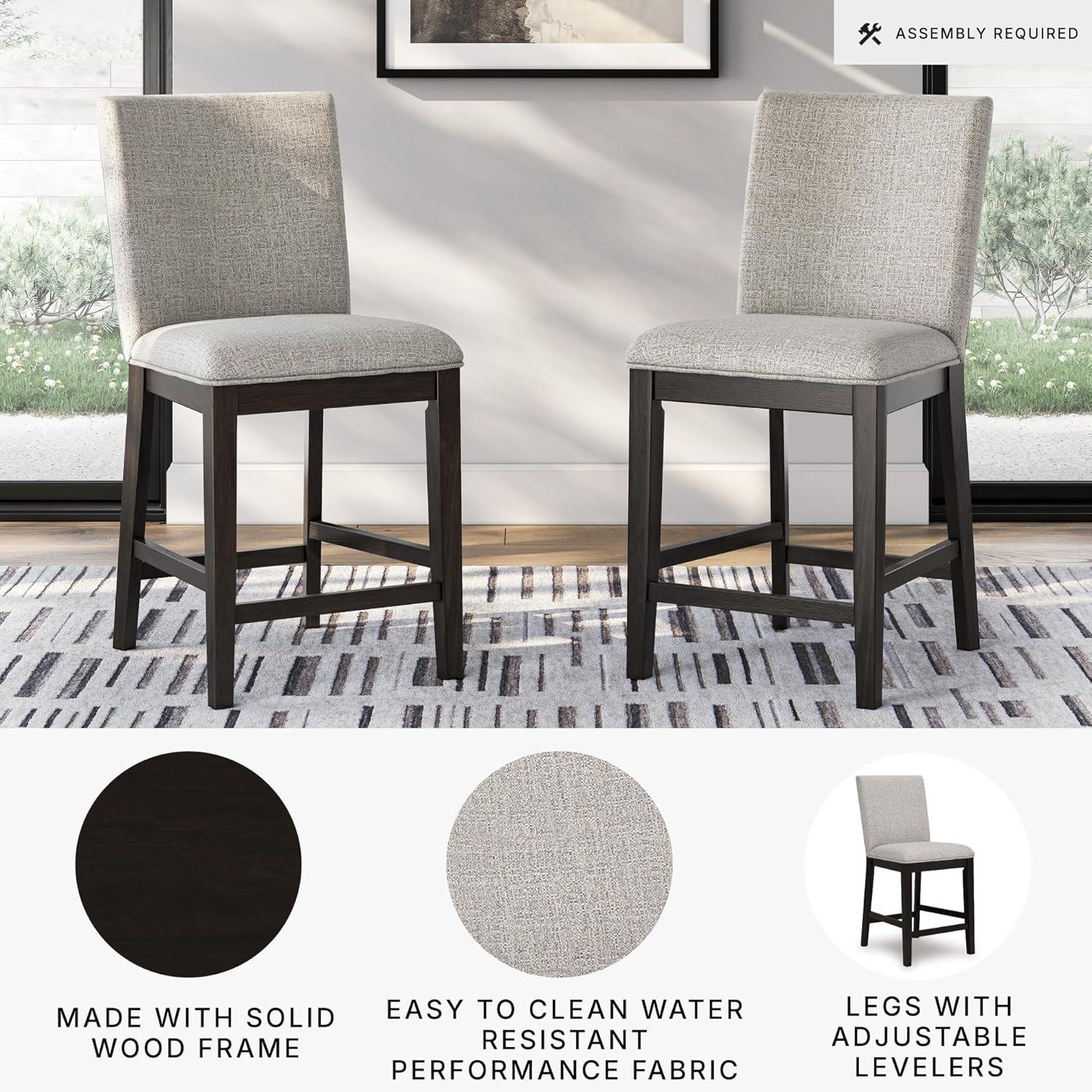 imageSignature Design by Ashley Neymorton Contemporary Counter Height Bar Stool with Foam Cushioned Seat Set of 2 Light Gray ampamp Black