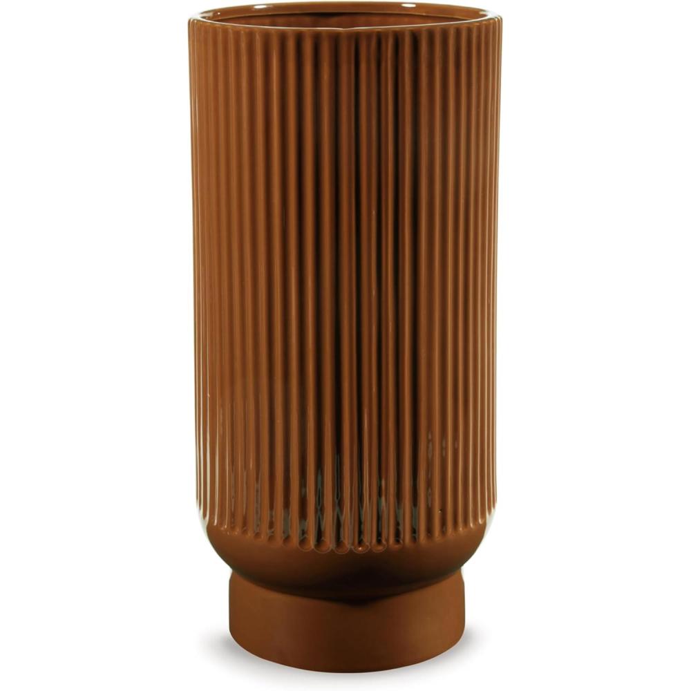 imageSignature Design by Ashley Avalyah Casual IndoorOutdoor 12quot Glazed Ceramic Tabletop Vase with Wide Mouth Dark Brown15