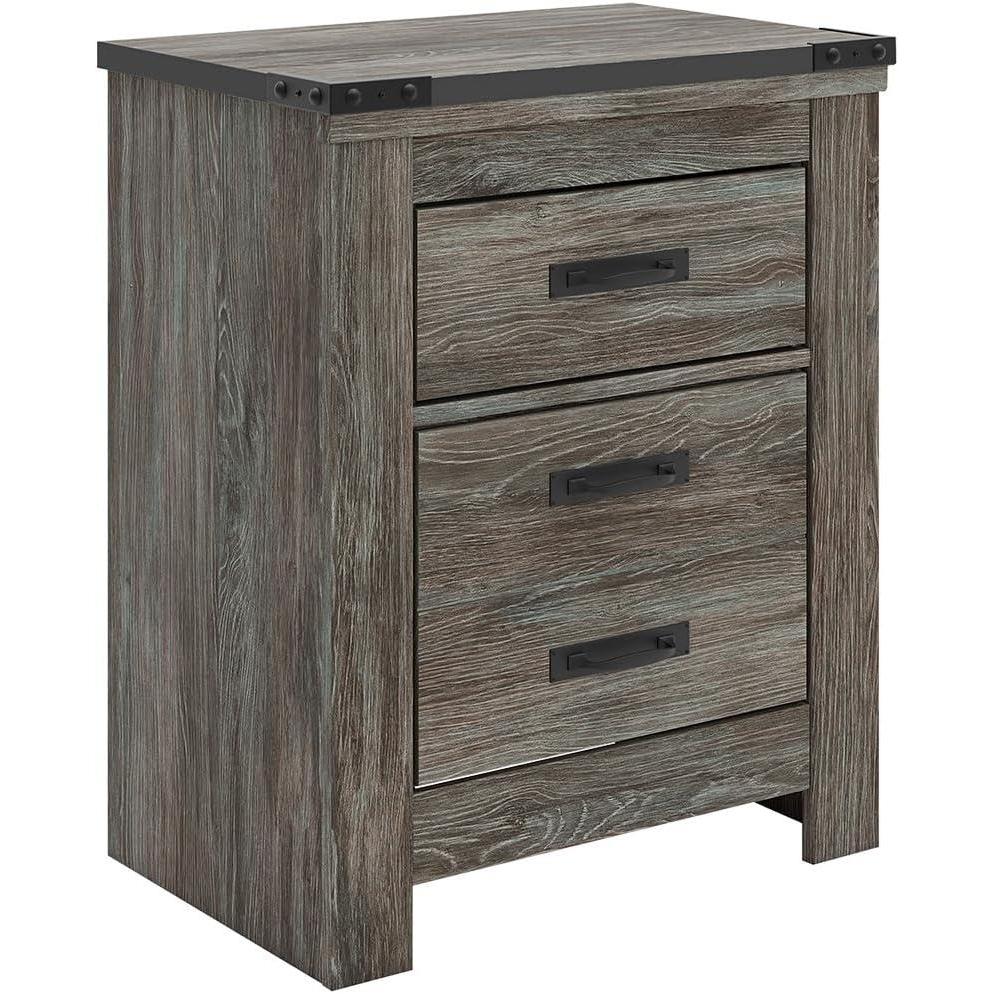 imageSignature Design by Ashley Frandern Rustic Nailhead 2Drawer Nightstand with USB Ports Dark Brown