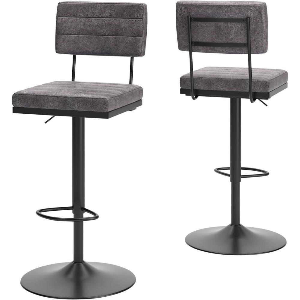 imageSignature Design by Ashley Jazmore Contemporary Velvet Upholstered Counter Height Bar Stool with Footrest and Adjustable Levelers Set of 2 Dark Brown ampamp BlackGrey