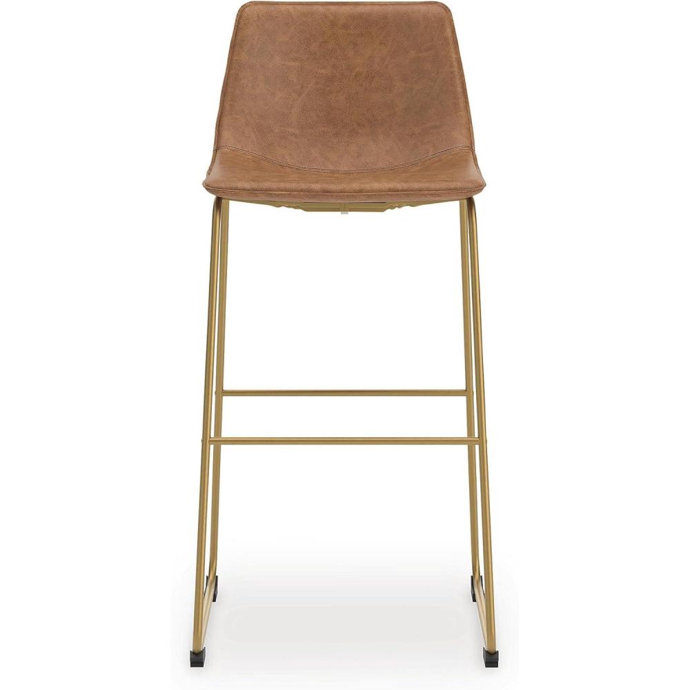 imageSignature Design by Ashley Lexadine Contemporary Bar Height Bar Stool with Faux Leather Upholstery Set of 2 Brown ampamp Gold