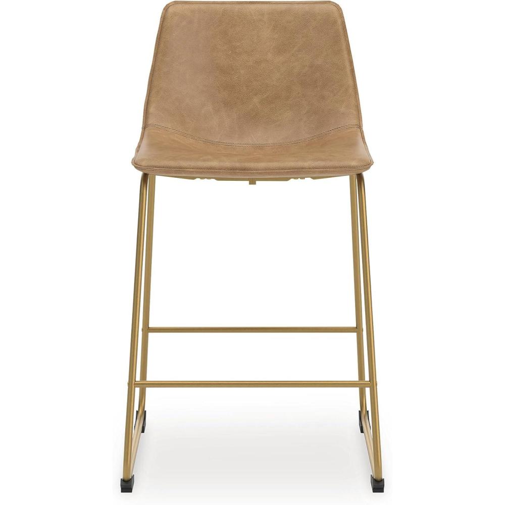 imageSignature Design by Ashley Lexadine Contemporary Bar Height Bar Stool with Faux Leather Upholstery Set of 2 Light Brown ampamp Gold