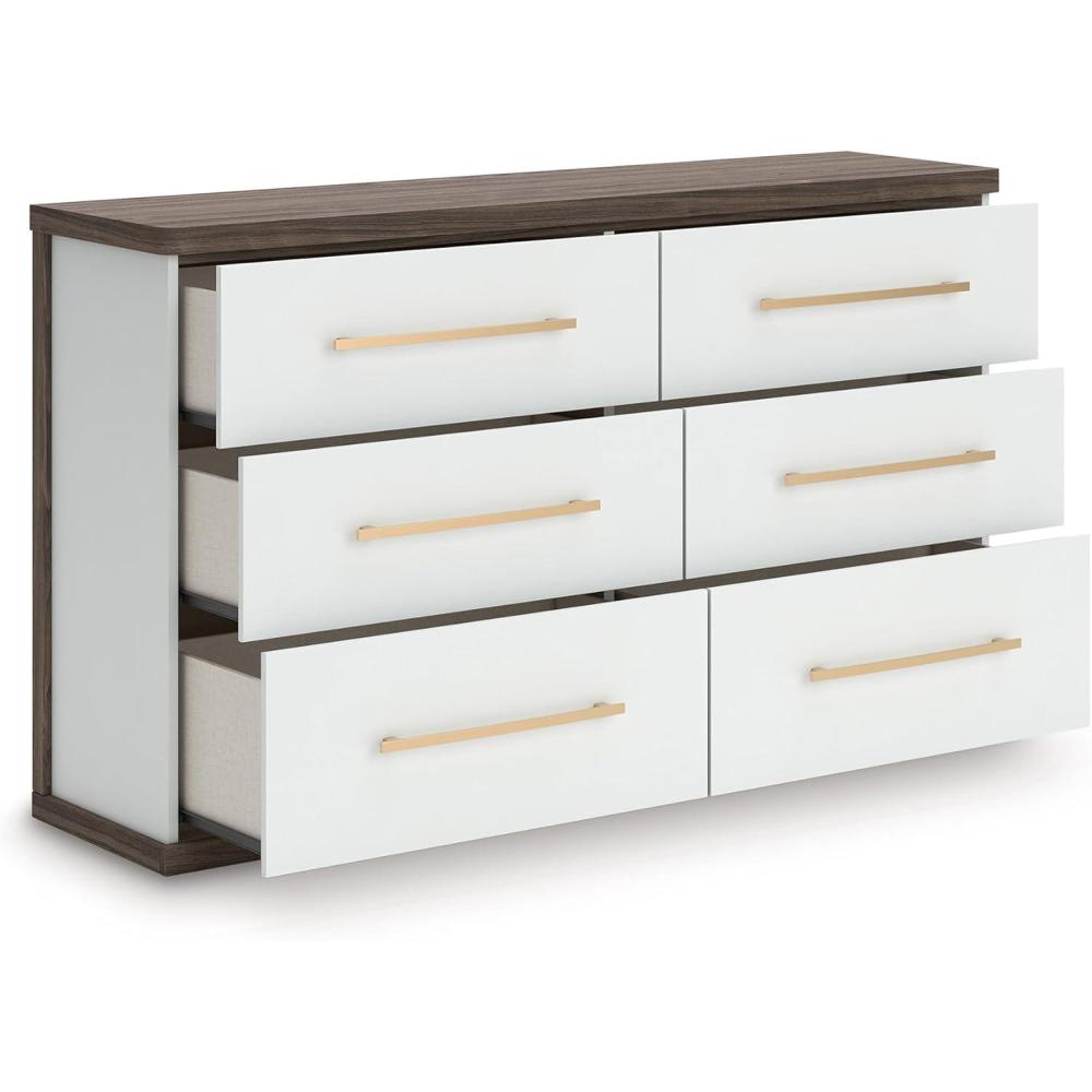 imageSignature Design by Ashley Nendalane Contemporary 6Drawer Dresser with Walnut Finish Dark Brown ampamp White