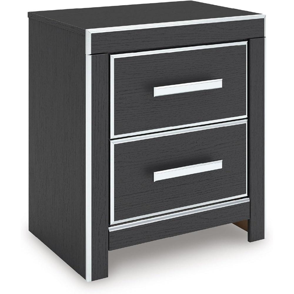 imageSignature Design by Ashley Ravalori Contemporary 2Drawer Nightstand with Storage USB Ports and Charging Station WhiteBlack