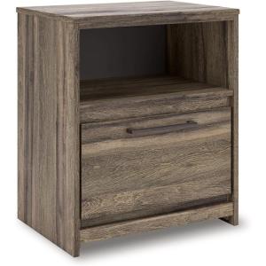 Signature Design by Ashley Baystorm Casual 1-Drawer Nightstand with Open Cubby and USB Ports, Dark Brown