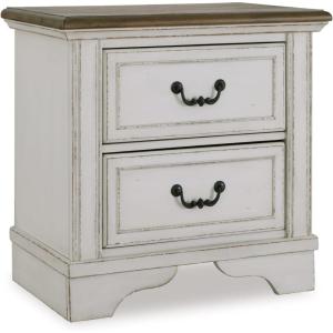 Signature Design by Ashley Blendon Farmhouse 2 Drawer Nightstand with Felt-Lined Top Drawer, 26.63″ Tall, White & Light Brown(Two-tone)