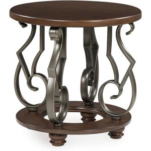 Signature Design by Ashley Frallyn Classic End Table with Curved Metal Supports, Dark Brown & Gray