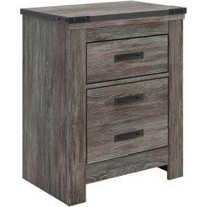 Signature Design by Ashley Frandern Rustic Nailhead 2-Drawer Nightstand with USB Ports, Dark Brown