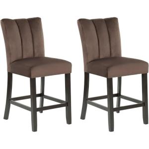 Signature Design by Ashley Jazmore Contemporary Velvet Upholstered Counter Height Bar Stool with Footrest and Adjustable Levelers, Set of 2, Dark Brown & Black(Upholsered Brown)