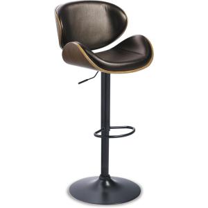 Signature Design by Ashley Jazmore Contemporary Velvet Upholstered Counter Height Bar Stool with Footrest and Adjustable Levelers, Set of 2, Dark Brown & Black(Brown)