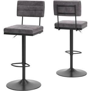 Signature Design by Ashley Jazmore Contemporary Velvet Upholstered Counter Height Bar Stool with Footrest and Adjustable Levelers, Set of 2, Dark Brown & Black(Grey)