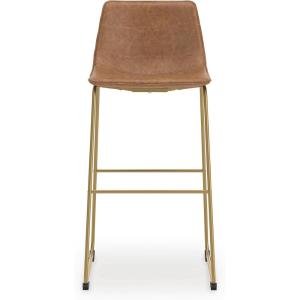 Signature Design by Ashley Lexadine Contemporary Bar Height Bar Stool with Faux Leather Upholstery, Set of 2, Brown & Gold