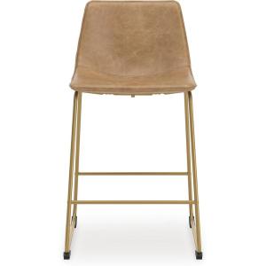 Signature Design by Ashley Lexadine Contemporary Bar Height Bar Stool with Faux Leather Upholstery, Set of 2, Light Brown & Gold