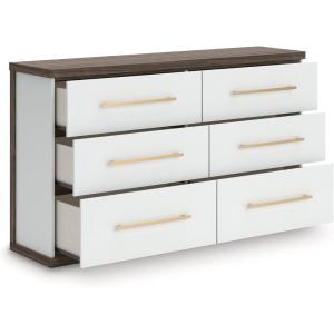 Signature Design by Ashley Nendalane Contemporary 6-Drawer Dresser with Walnut Finish, Dark Brown & White