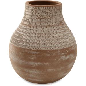 Signature Design by Ashley Reclove Casual Indoor Abstract Terra Cotta Tabletop Vase, White & Light Brown(White & Light Brown)