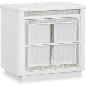 Signature Design by Ashley Sanginlane Farmhouse 2-Drawer Nightstand for Bedroom, Light Brown(White/Silver)