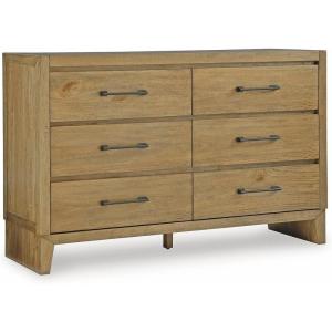Signature Design by Ashley Sherbana Casual 6-Drawer Dresser with Safety Stop and Felt-Lined Top Drawers, Light Brown
